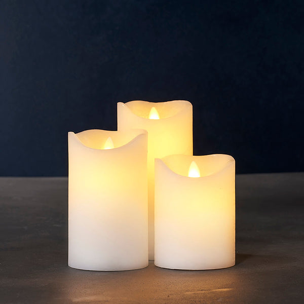 Sirius White Set of 3 LED Wax Candle