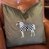 Green Embroidered Horse Cushion