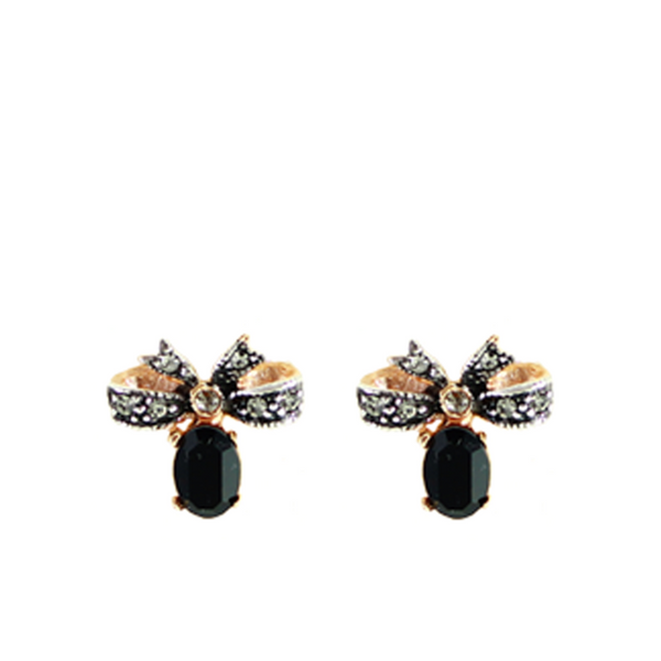 #0813 Onyx & Crystal Bow Earrings