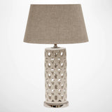 Lattice White Ceramic Lamp with Charcoal Shade