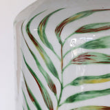 Palm Leaf Crackled Lamp Base with Raw Linen Tapered Drum