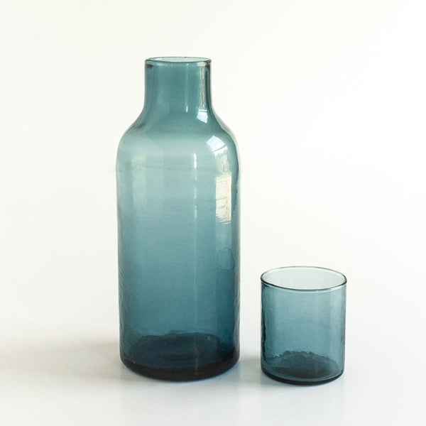 Blue Glass  Carafe & Cup