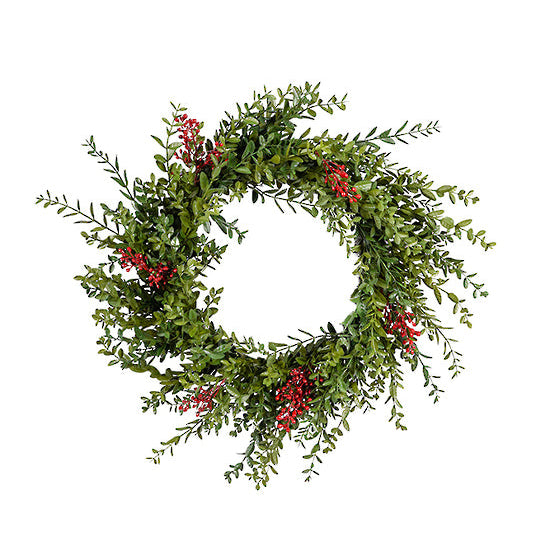 Boxwood Wreath with Red Berries