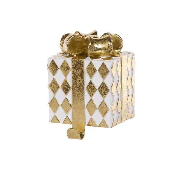 White & Gold Harlequin Box Stocking Holder