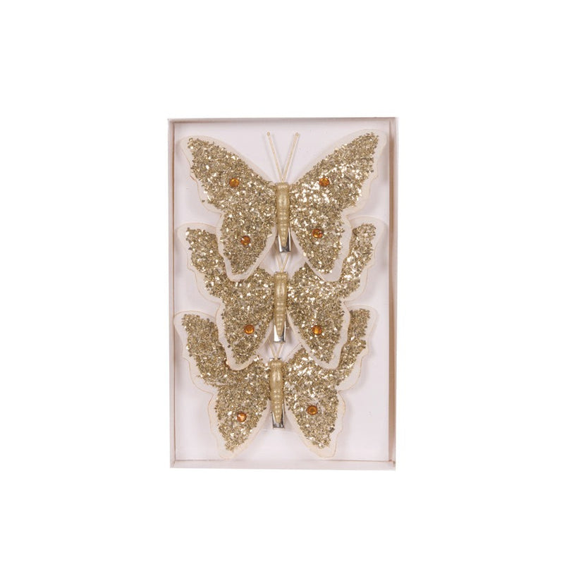3pk Gold & White Butterflies