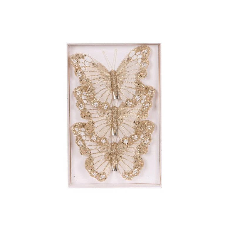 3pk Ivory Shimmering Butterflies