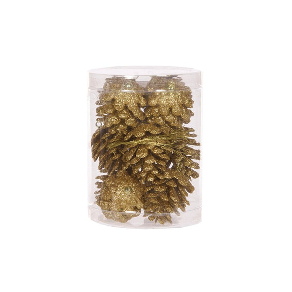 12pk Mini Gold Glitter Pinecones