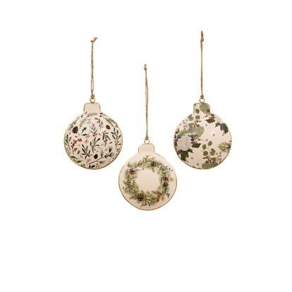 Enamel Hanging Disc - Set of 3 - Flowers/Leaves/Wreaths