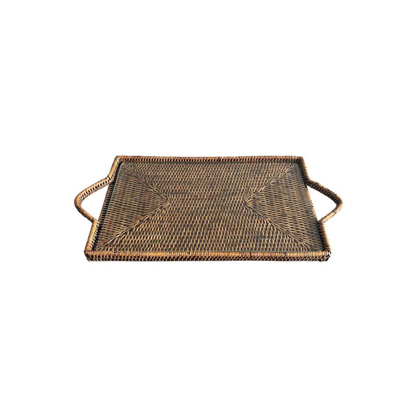 Flat Rectangle Rattan Tray with Glass Insert