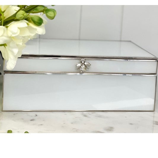 Glass Jewel Box White with Bee - Large