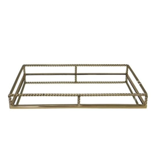Gold Twisted Rectangle Mirror Tray