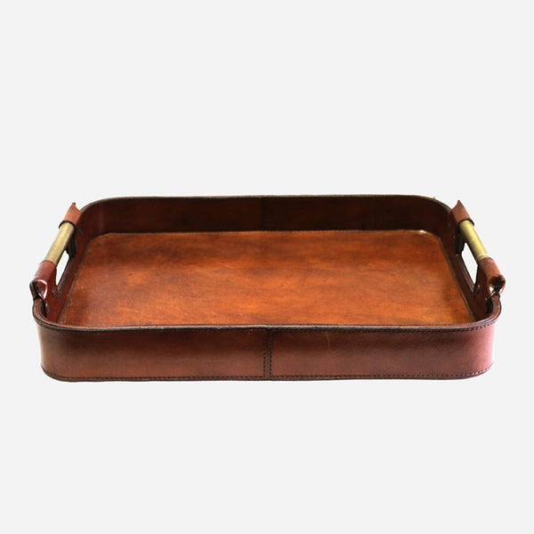 Leather Tray with Brass Handles