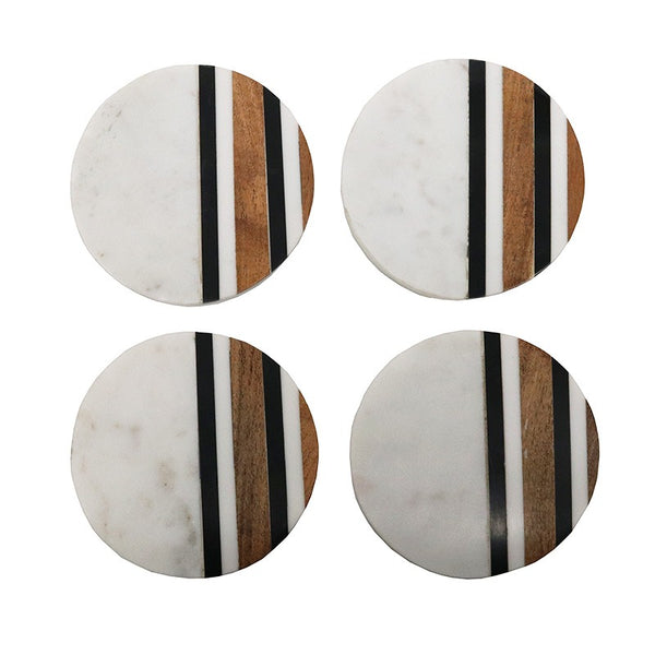 Marble & Wood Inlay Coasters (set 4)