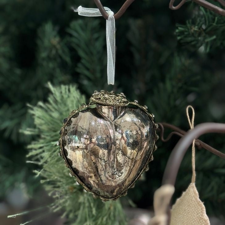 Ornate Glass Heart Silver