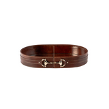 Oval Tan Leather Tray with Silver Horse Bit - Medium