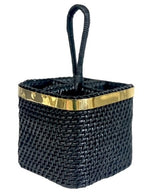 St Barts Black Rattan & Gold Cutlery Caddy