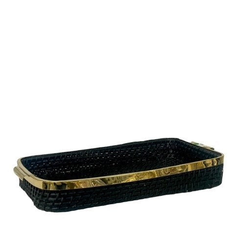 St Barts Black Rattan & Gold Tray - Large