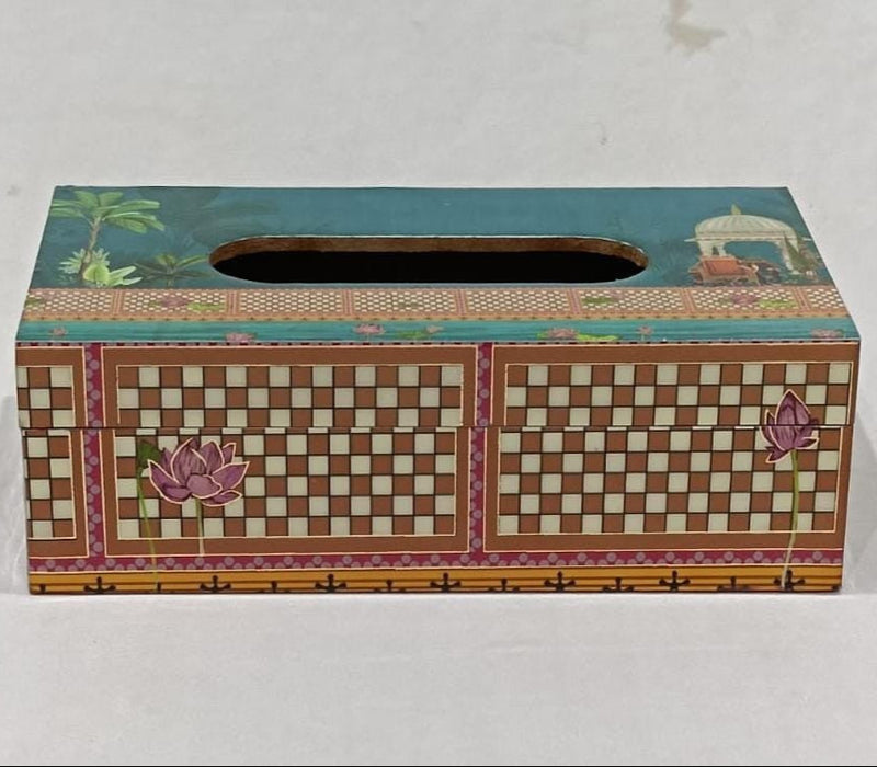 Tissue Box - Checkered Tile with Elephant