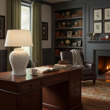 Drawbridge Ceramic Lamp with Linen Drum