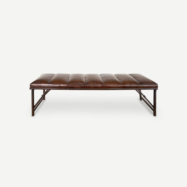 Iron & Leather Bench with Stitching