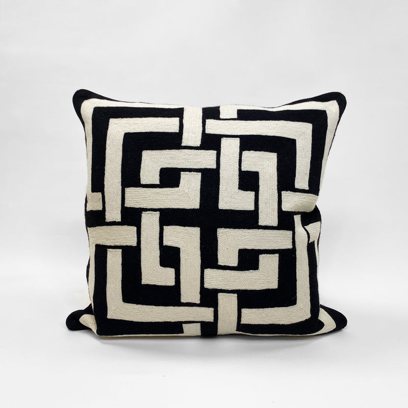 Feather cushion with Black & White Interlocking Pattern
