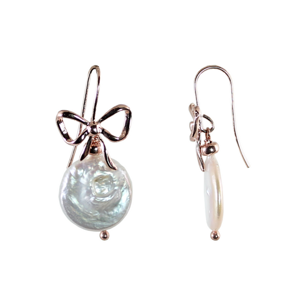 #0806 Bow Coin Pearl Earrings