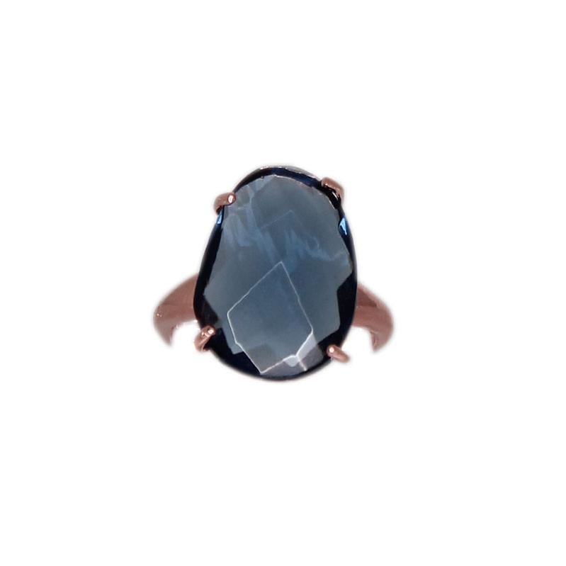 #0810 Dark Blue Oval Crystal Ring