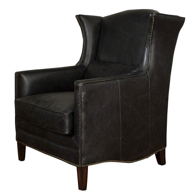 Black Leather Wing Armchair