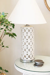 Lattice White Ceramic Lamp with Charcoal Shade