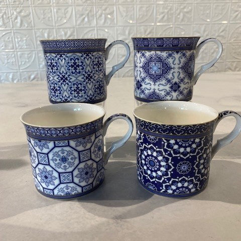 Venetian Blue Bone China Mugs (Set 4)